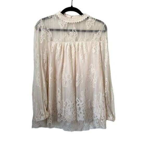 Altar'd State Bella Donna Cream Colored Lace Long Sleeve Top Small - Picture 2 of 10